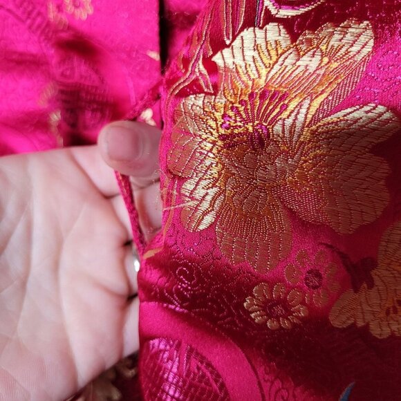 Solz Squirrel Vintage Chinese Satin Kimono One Size Pink Embroidered floral - Picture 11 of 14